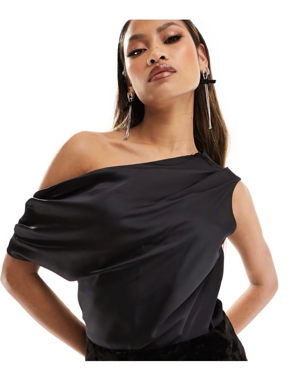 Abercrombie & Fitch Black Satin Cowl-Neck Off The Shoulder Blouse Camisole